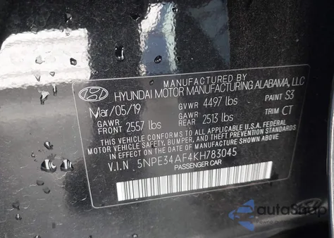 2019 Hyundai Sonata Sel from USA, damaged, VIN 5NPE34AF4KH783045